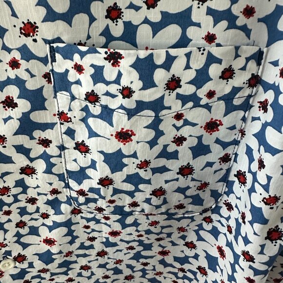 Free Assembly White Flower Print Large Men's Short Sleeve Shirt 100% Cotton - Picture 3 of 10